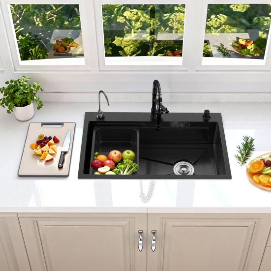 Multifunctional Kitchen Sink Top-Mount Sink 30 Inch Drop In Single Bowl Stainless Steel Black Workstation with Accessories (29.5" X 17.7")