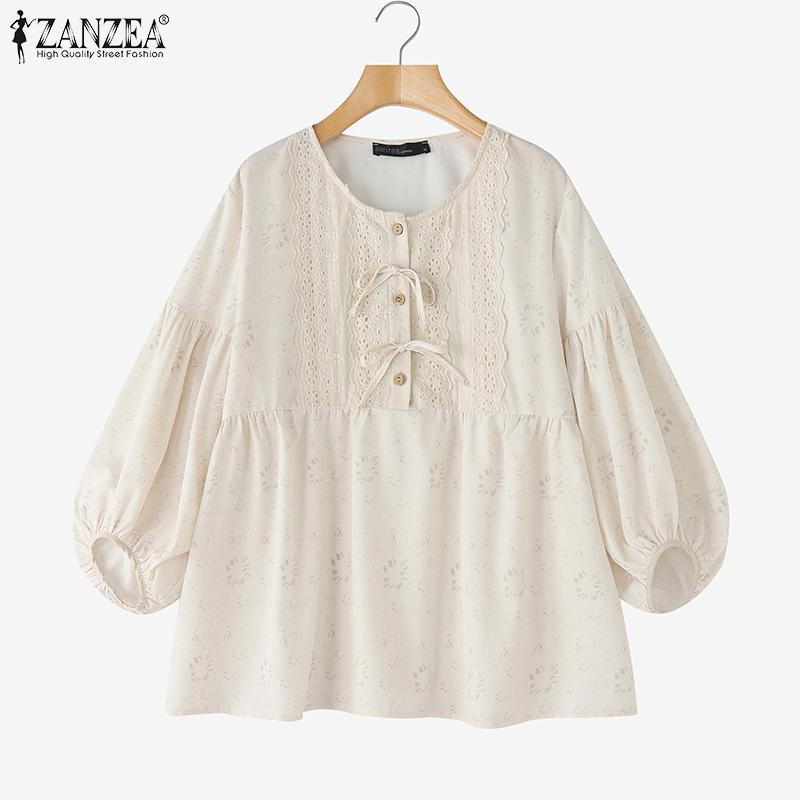 ZANZEA Dámská volná halenka s kulatým výstřihem a 3/4 rukávy s ležérním potiskem