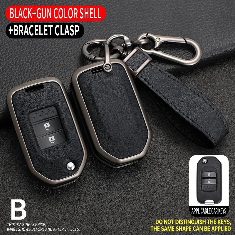 Interior Mouldings Zinc Alloy Leather Car Key Case Cover for Honda Civic 8th gen Folding Protected Key Replace Shell Keychain Au