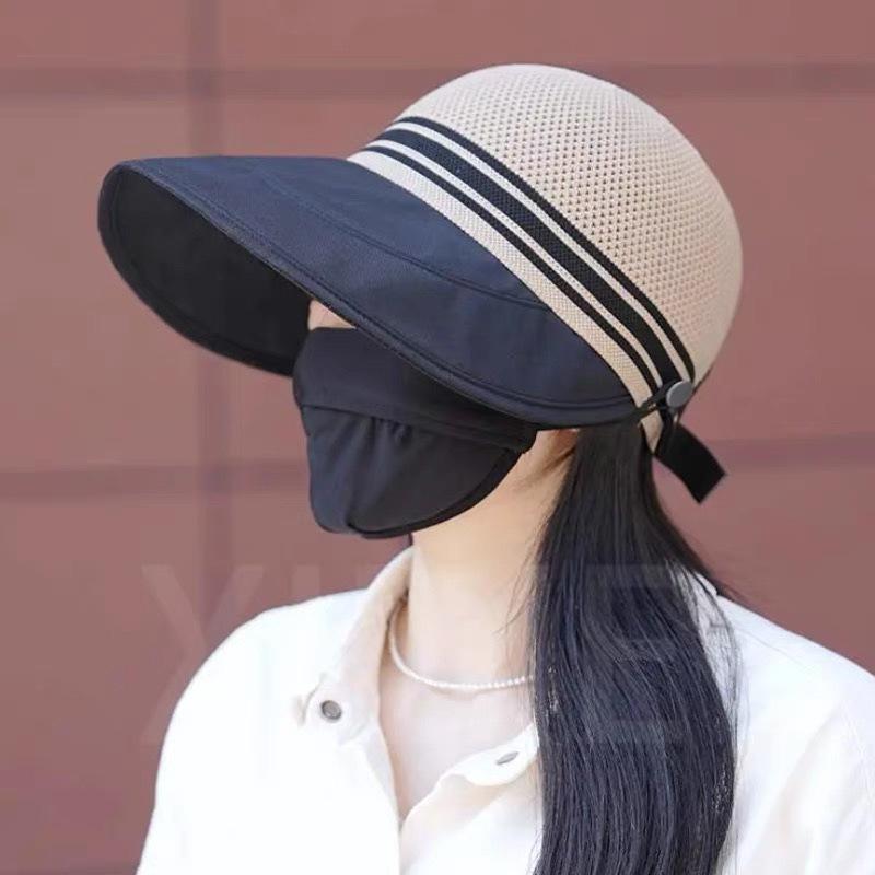 Women's Wide Brim Summer Sun Protection Hat with Open Top & Face Covering