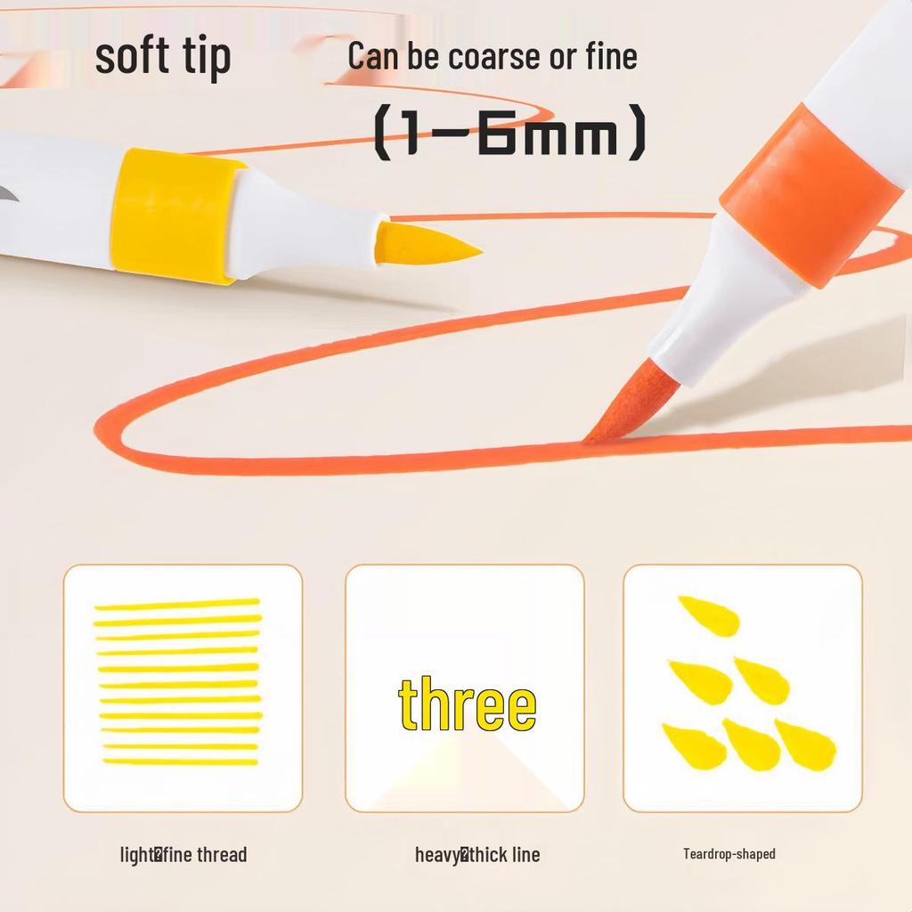 Water-Washable Non-Bleeding Acrylic Markers: Layerable Soft-Tip Watercolor Pens & Art Brushes for Elementary Students