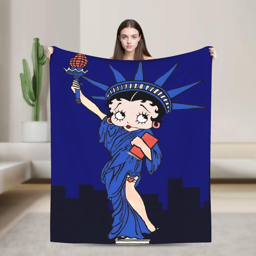 B-Bettys Boops Comfortable Blanket Cartoon Doll Casual Plane Travel Throw Blanket Home Decor Flannel Bedspread Sofa Bed Cover