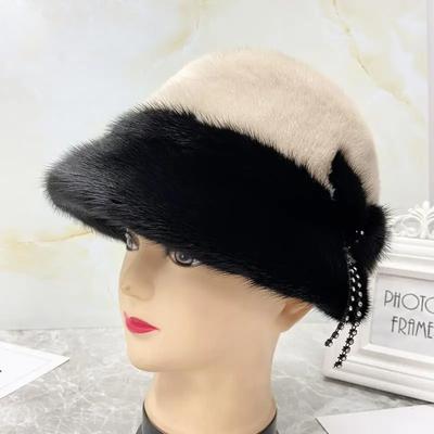 Luxury Women Real Fur Hat Genuine Mink Fur Fedoras Stylish Diamond Dome Bucket Hats Winter Warm Outdoor Patchwork Female Caps