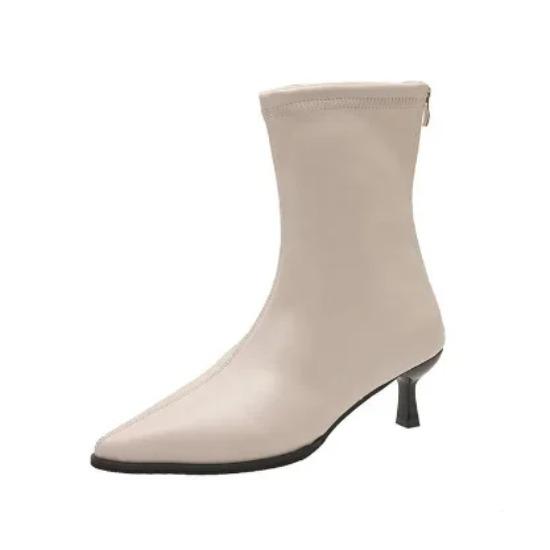 Large Size Women's Boots Korean Style Pointed Toe Fashion Boots Autumn Winter New Arrival Mid Heel Zipper Back Pull Short Tube