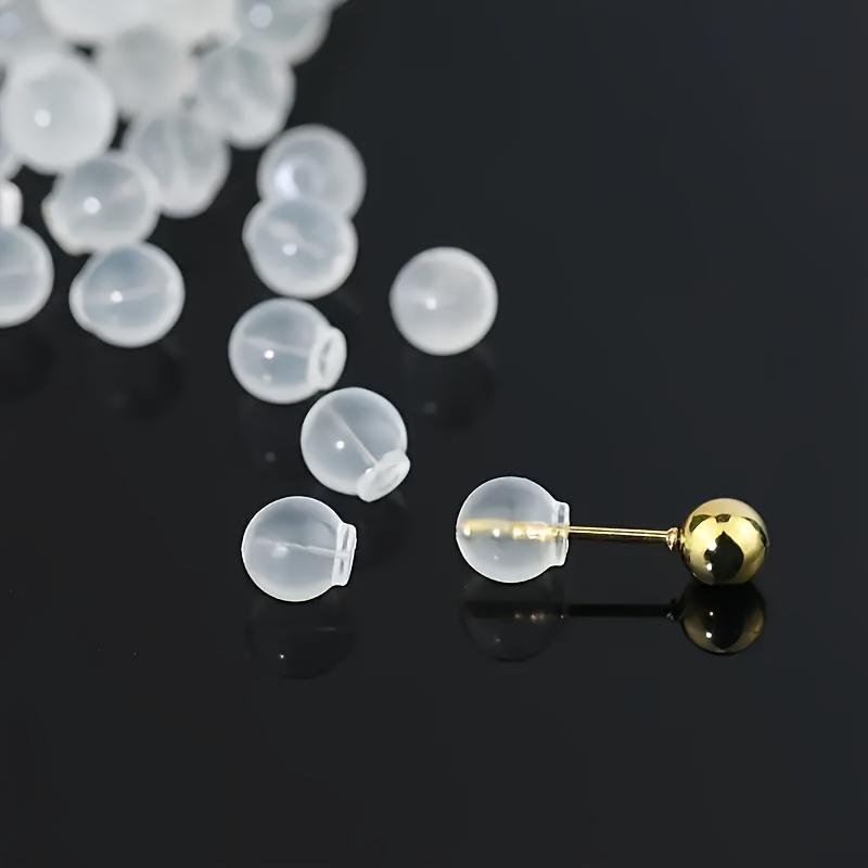 100PCS Comfortable Silicone Stud Earrings Back Buckle, Transparent Round Light Bulb Shape Ear Plug Non-irritating and Hypoallergenic