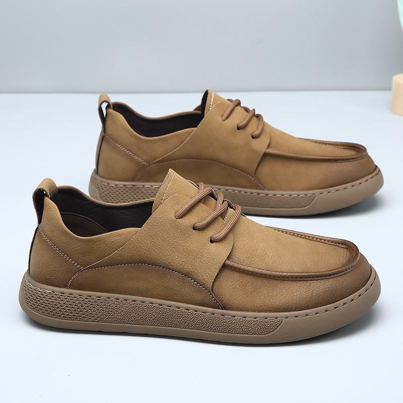 Mens Genuine Leather Casual Shoes Round Toe Low Heel Breathable Slip Resistant Fashion Dress