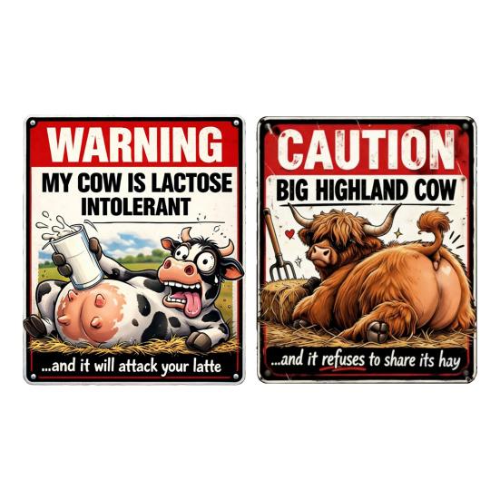 Vintage Farmhouse Highland Cow Tin Sign Funny Warning Metal Sign Rustic Retro Wall Art Decor for Farm Kitchen Home Indoor Outdoor