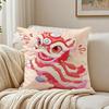 Fashion Traditional Dancing Lions Anime Lucky Cushion Cover Linen Pillowcase Soft For Sofa Bed Home Room Decor