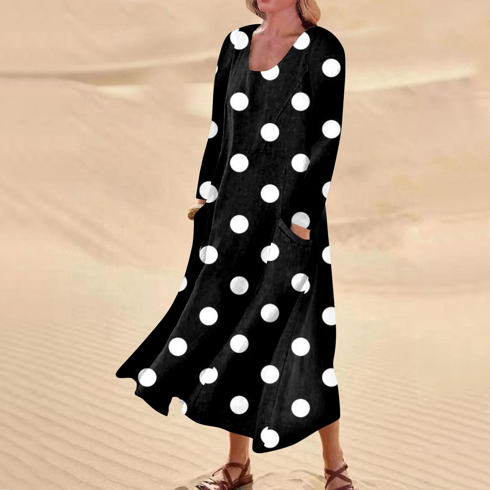 

Winter Dress For Women Casual Printed Comfortable Fashion Printed Round Neck Long Sleeve Pocket Dress XXXXXL чёрный