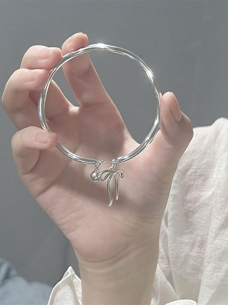 Silver Color Bow Tie Bracelet Simple Bell Cuff Bracelet For Women Mobius Princess Bracelet Fashion Jewelry Accessories