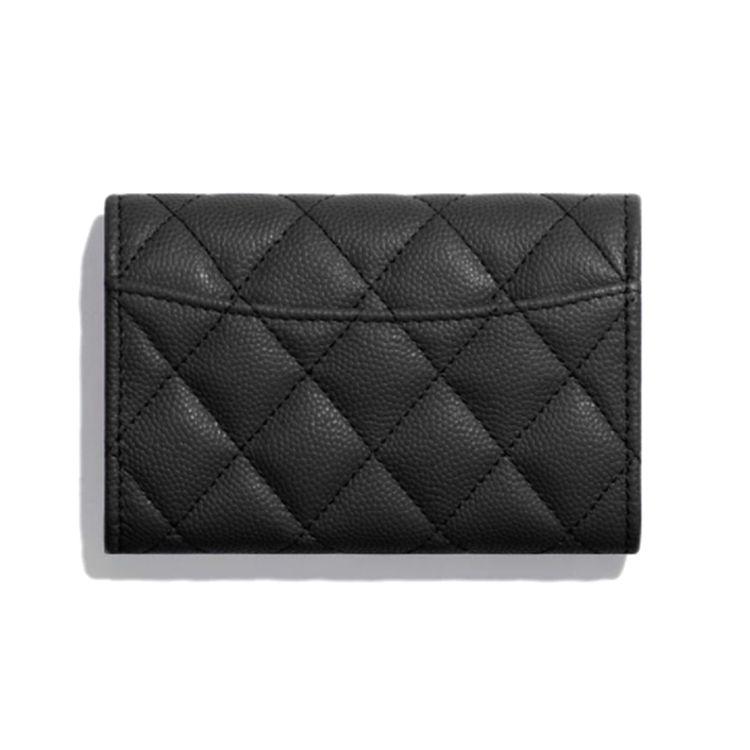 Chanel Classic Gold Buckle Flap Quilted Grainy Leather Wallet Women Wallet Black AP0214-Y01864-C3906