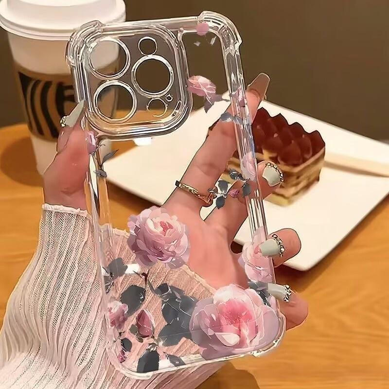 Case For iPhone 17Air 16 17 Pro Max 15 14 Plus 16E Transparent violet Flowers Silicone Soft Cover iPhone 14 Pro