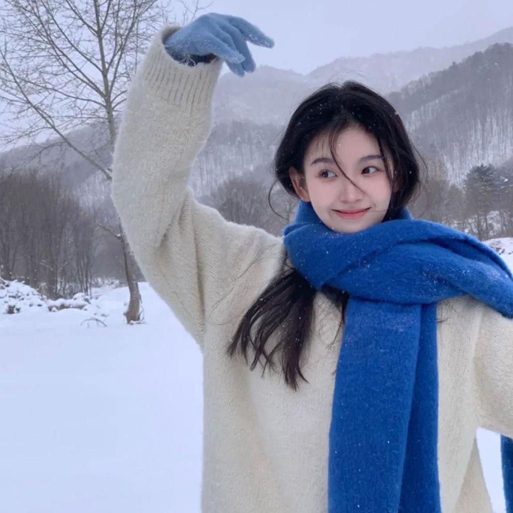 Women's Winter Imitation Cashmere Scarf - White Mohair Shawl Neck Warmer