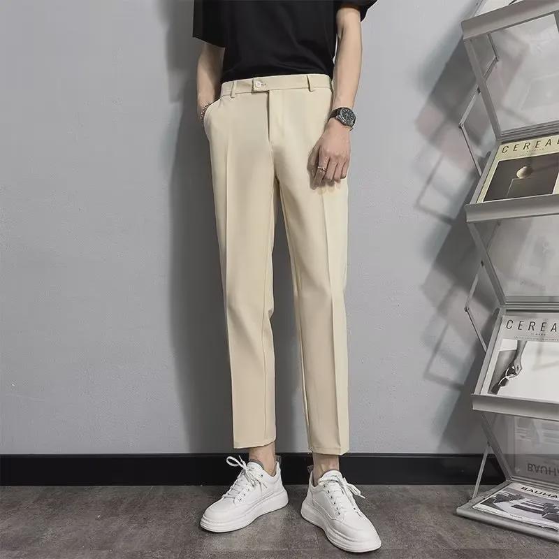 Trendige, gerade geschnittene Freizeithose für Herren im koreanischen Stil: Frühling/Herbst: Neun Punkte, knitterfreie Businessmode.