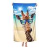 Microfiber Beach Towel Funny Giraffe with Palm Tree Sunglassea Drink Watermelon Juice Towels, Quick Dry Cool Bath Towel for Swim