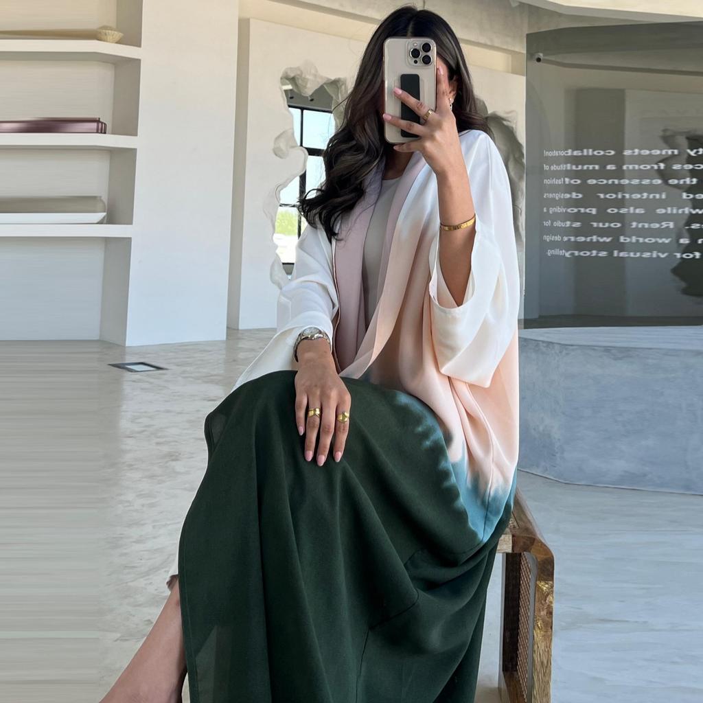 MQ100 Tie-dye Abaya Cloak: Summer European & American Trend Cardigan Dress