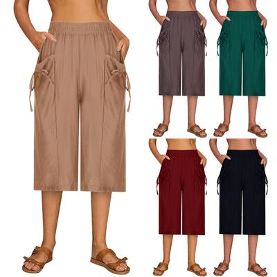 Women's Summer Solid Color Wide Leg Pants,Loose Fashionable, Comfortable And Casual Cropped Pants