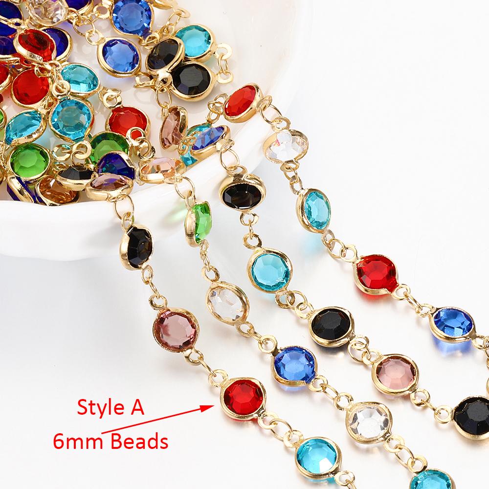 1meter 6mm Colorful Crystal Beads Beaded Chain Glass Bead KC Gold Necklace Chain Accessories for Jewelry Making Crafts DIY