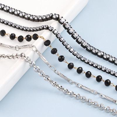 Multi-style Stainless Steel Chain with Crystal Zirconia for Handmade DIY Jewelry, Non-fading Bracelet and Necklace Accessory