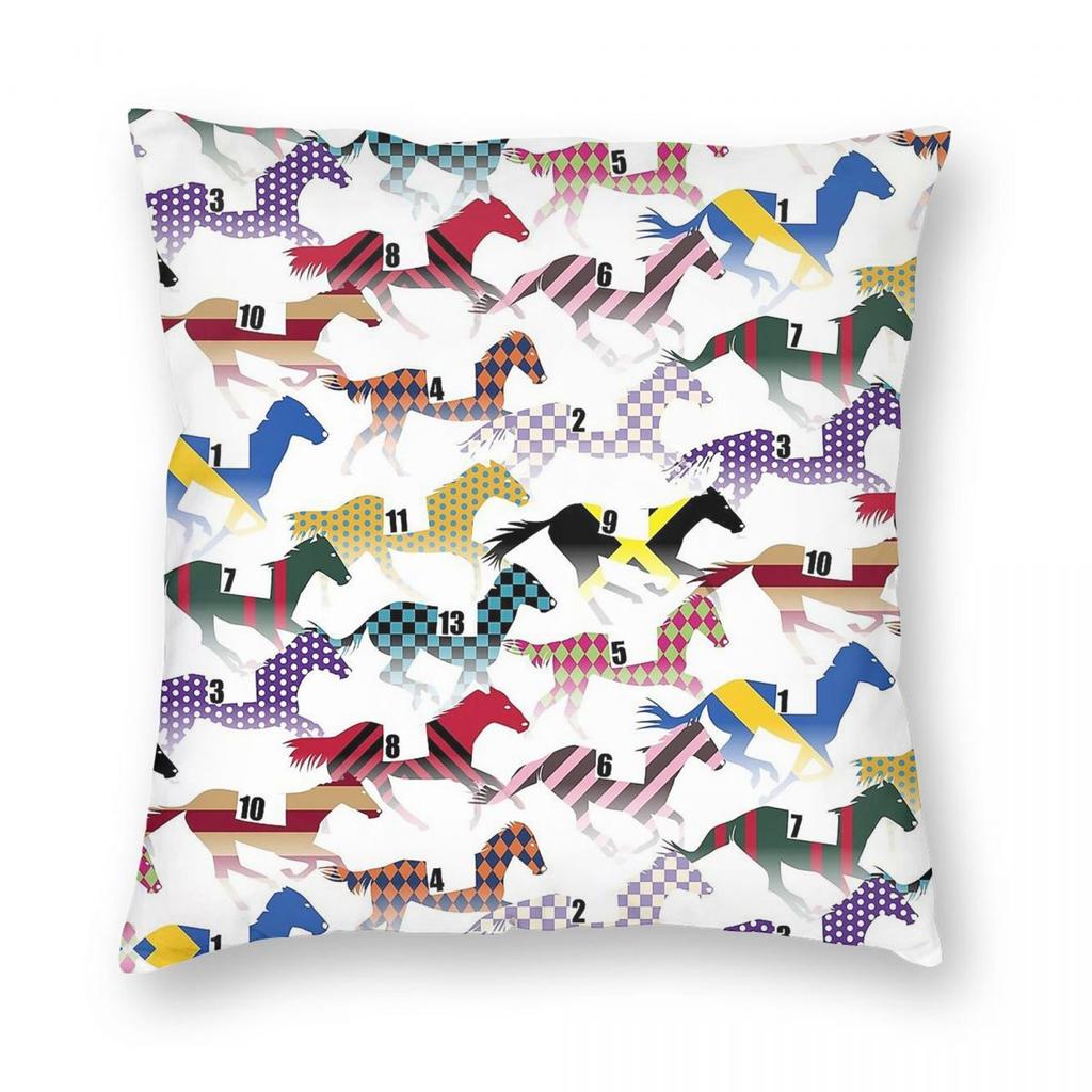Off To The Horse Races Jockey Square Pillowcase Polyester Linen Velvet Pattern Zip Decor Throw Pillow Case Room Cushion Case 18"