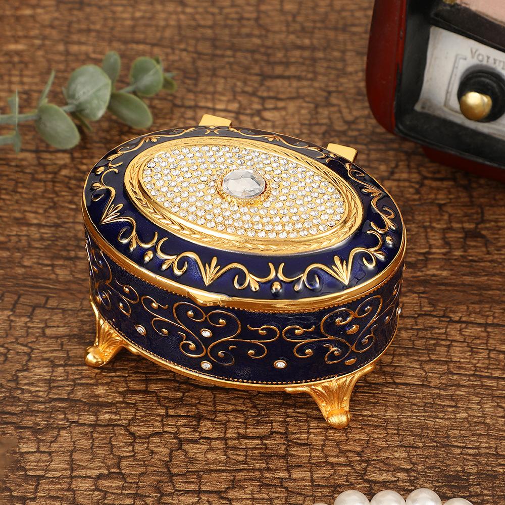 European Light Luxury Retro Jewelry Box Diamond-encrusted Oval Jewelry Box Zinc Alloy Fashion Exquisite Jewelry Storage Box