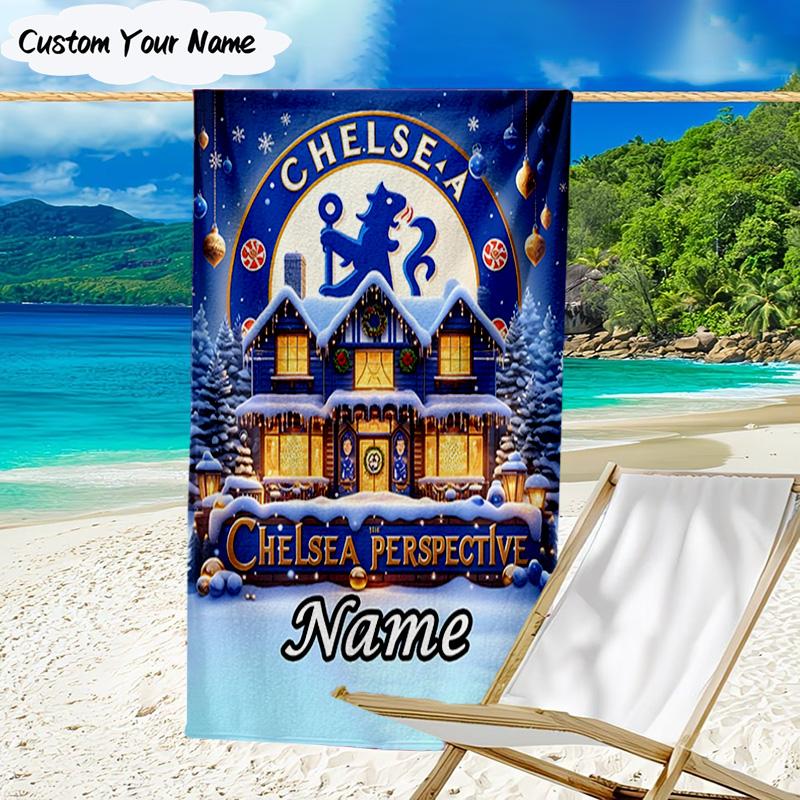 1PC Custom Name Beach Towel Chelsea Crest Artwork Beach Towel, Suitable for Camping, Travel, Beach Accessories, Super Absorbent, Family Gift
