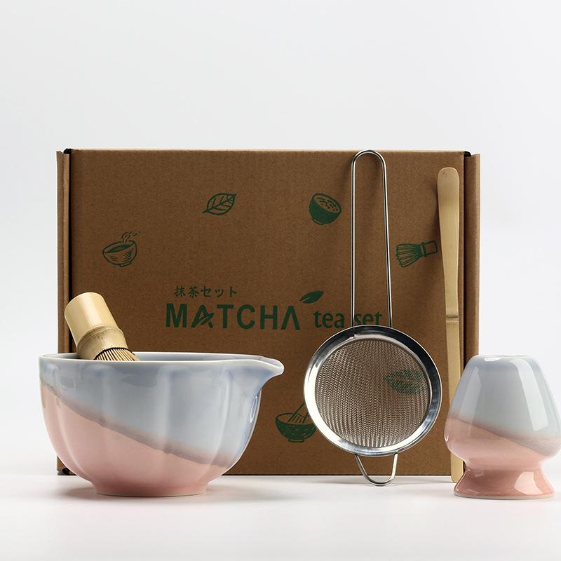 5PCS/Set Matcha Tea Set Ceramic Matcha Bowl Reusable Bamboo Whisk Scoop Teaspoon Sifter Vintage Song Dynasty Tea Ceremony Kit