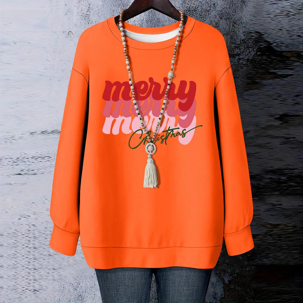 Ladies' Christmas Printed Round Neck Long Sleeved T-shirt Sweatshirt Top