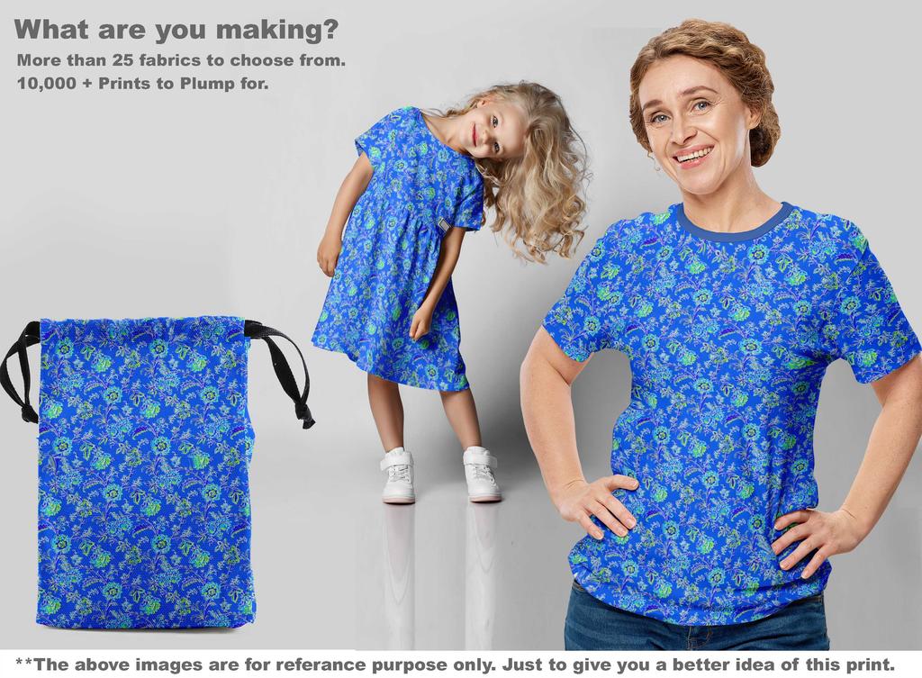 oneOone Georgette Viscose Medium Blue Fabric Floral Dress Material Fabric Print Fabric By The Yard 42 Inch