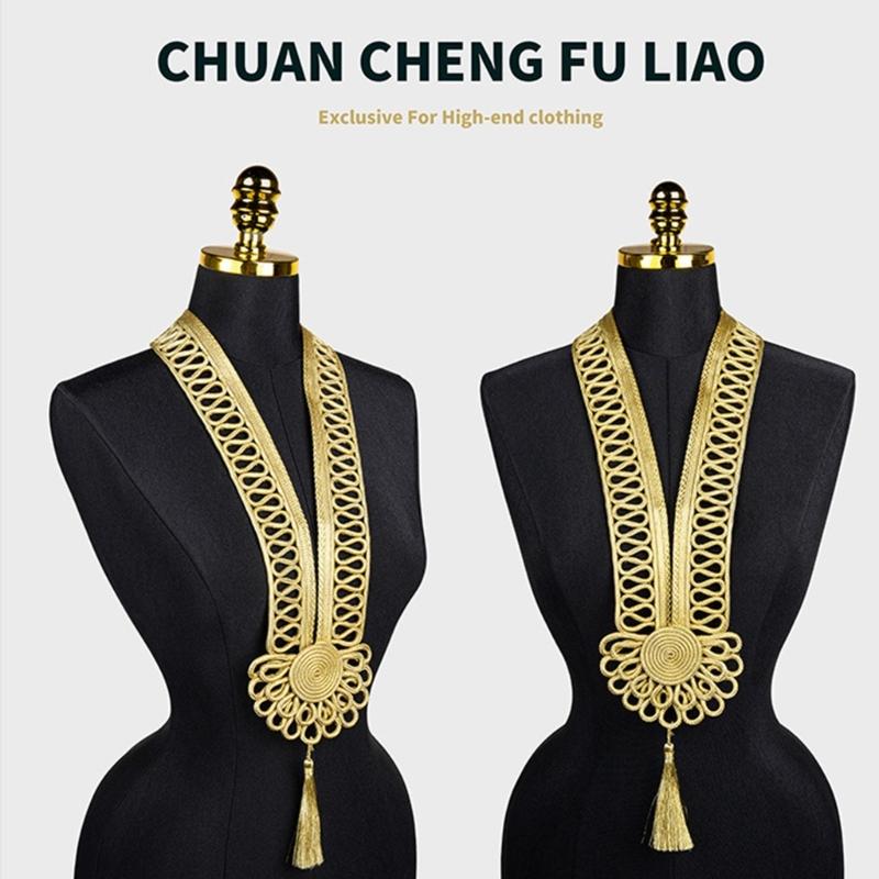 Gold Thread Collar Trim Sewing Applique For Handmade Suits And Dance Costume Clothing Embellishment Sewing Accessories