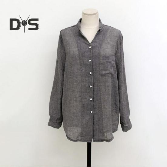Women Lapel Long Sleeve Shirt Tops Loose Fit Single breasted Patch Pocket Thin Casual Shirt Workwear
