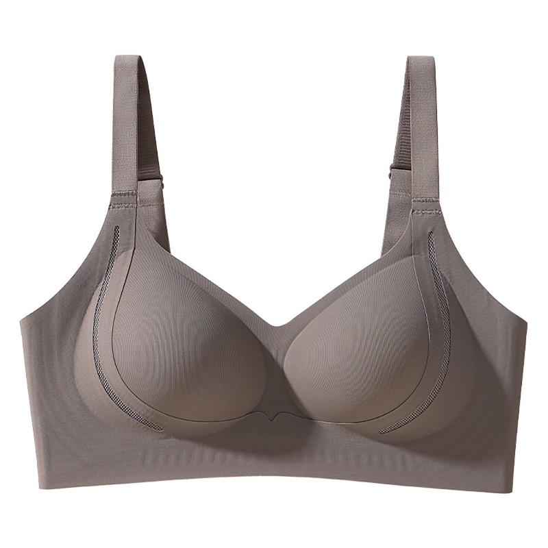 Nude Seamless Supportive Bra with Wide Adjustable Straps and Mesh Detailing