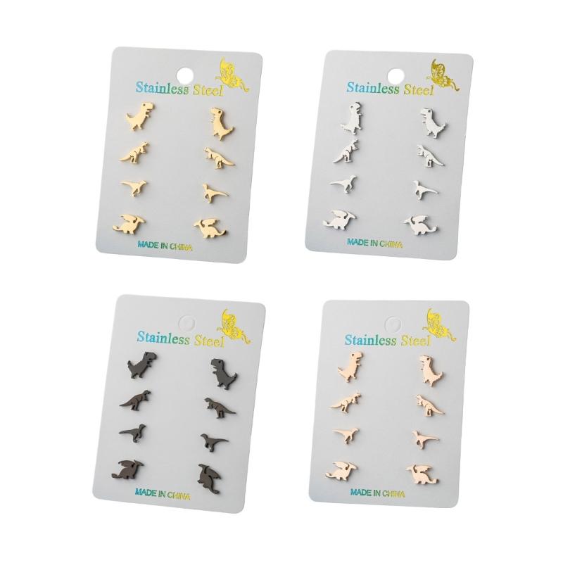 4 Paia Divertenti Orecchini a Forma di Dinosauro dei Cartoni Animati Acciaio Inossidabile Texture Gioielli per Orecchie Moda Spilla per Orecchio Adatto per l'Uso Quotidiano e le Feste