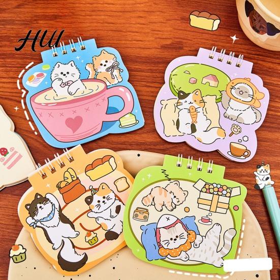 Thickened Inner Pages Journal Cat Mini Spiral Notebooks 3.6 X 3.8 Inch Top-Wire Bound Memo Pads, Travel Notebook Cartoon 50 Notepads, Kawaii