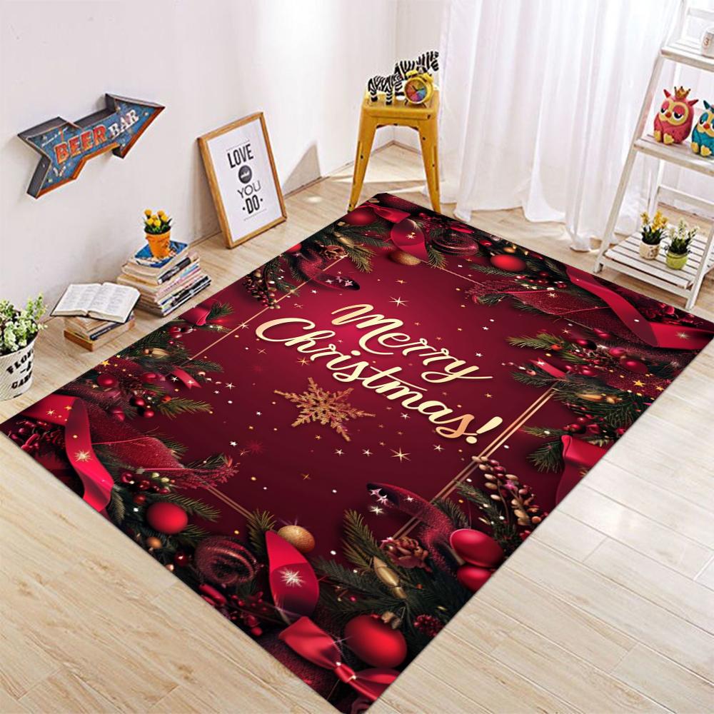 Christmas Tree Elegant Candy Cane Carpet Poinsettia Snowflake Rug for Home Decoration Red Green Gold Mat Living Room Decoration