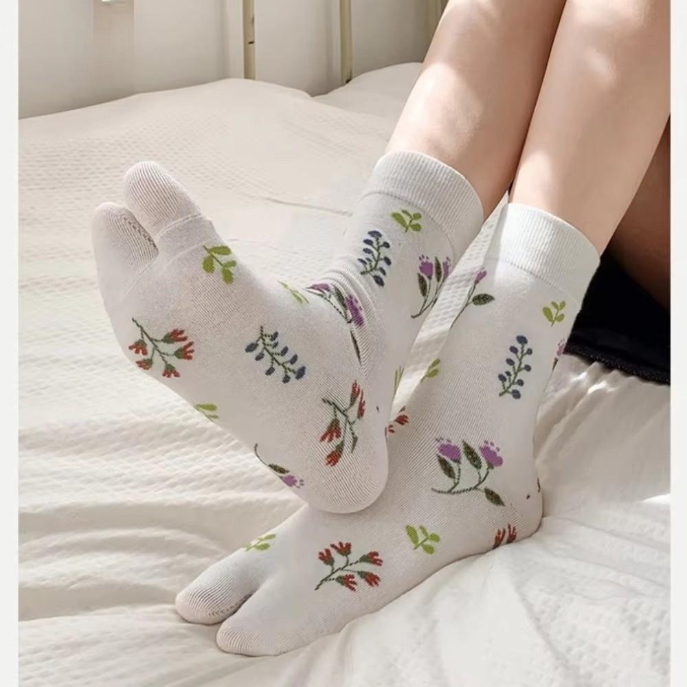 1 Pair Flower Pattern Women Tabi Socks Japanese Style Two-Toed Socks Cute Split Toe Socks