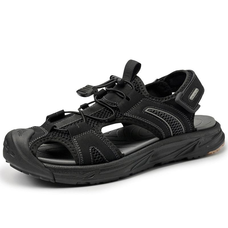 Sandals men's 2024 summer breathable leather cool slippers hollow travel shoes outdoor sports and leisure bag head beach shoes