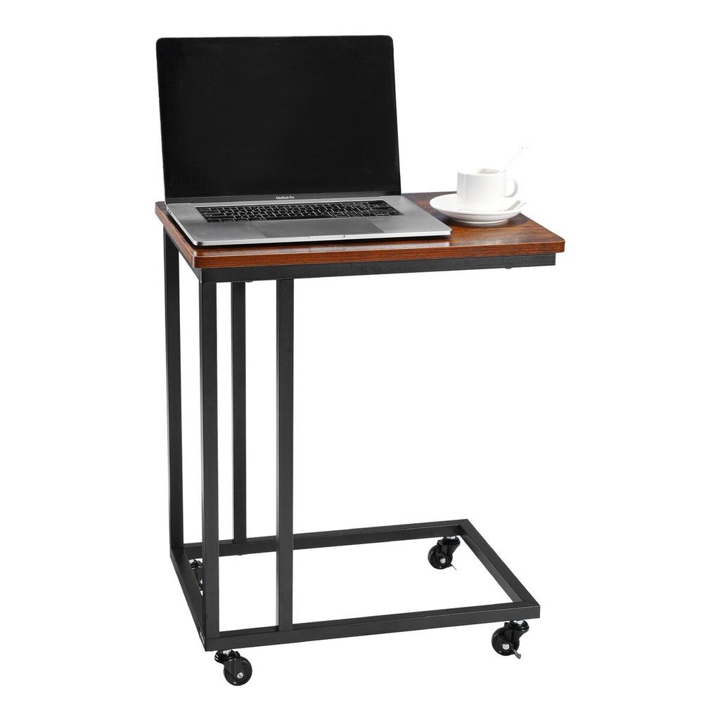 C Table, C Shaped Sofa Side Table with Metal Frame Rolling Casters, Portable C Shaped End Stand for Living Room Bedroom Office, 19.69 x 13.78 x 23.82