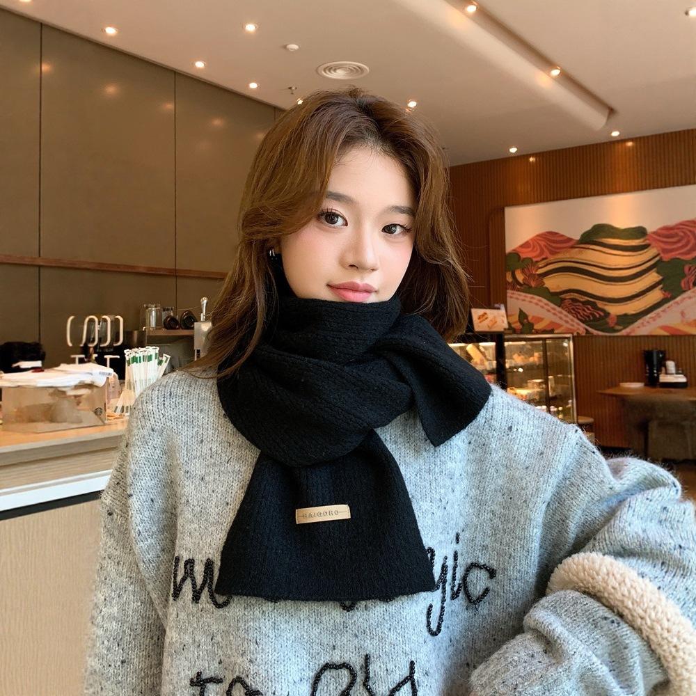New Korean Knitted Wool Scarf for Women's Autumn and Winter Couples, Versatile, Thickened and Warm, Including Narrow Scarf