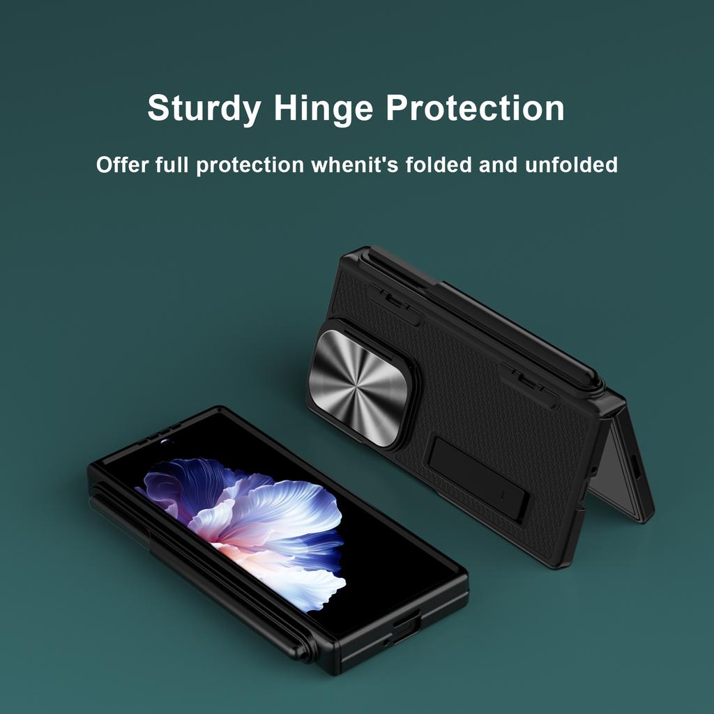 With Touch Pen Hinge Case for Samsung Galaxy Z Fold 6 5 4 3 Armor Stand Full Lens Protection Tempered Film Folding Cover