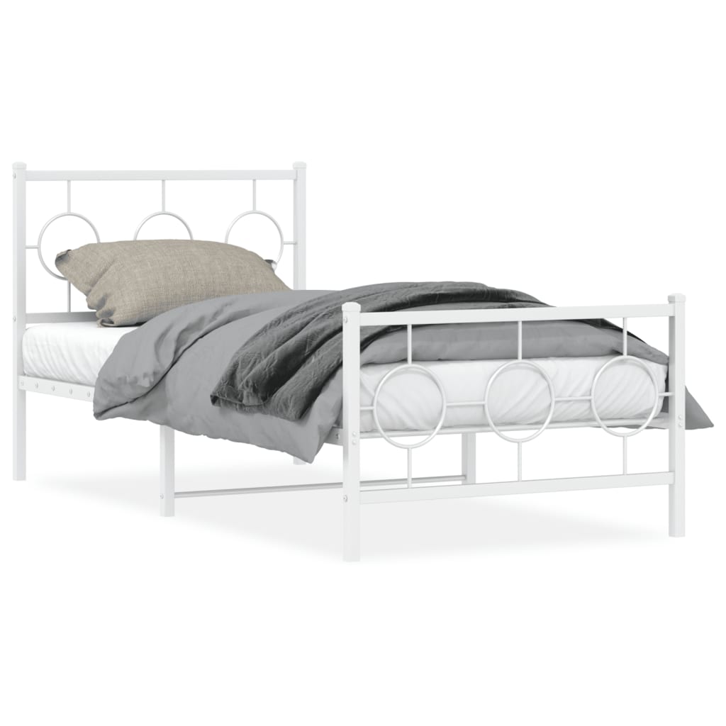 Metal Bed Frame with Headboard and Footboard White 90 x 190 cm