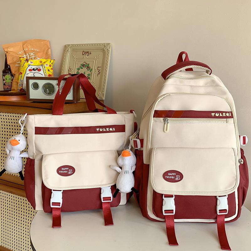 Grundschulmädchen Burgunderfarbenes Zweiteiler-Set mit Schultasche Junior High School High School Rucksack