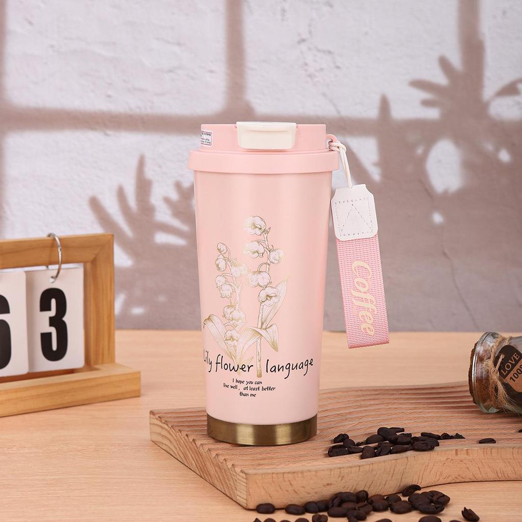 Isolerad Kaffemugg i Rostfritt Stål, Lily, för Resa: Sommarträdgårdsutgåva