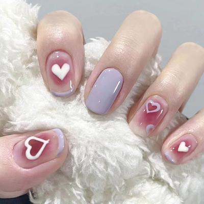 24pcs/set Purple Heart Nail Stickers Smudged Nail Stickers Wearing False Nails
