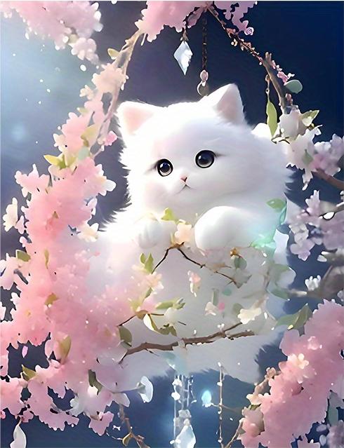 

Charming White Cat in Blossoms Blanket - Soft, Cozy, Stylish Decor for Ultimate Home Comfort and Ideal Gift Choice 40x50in