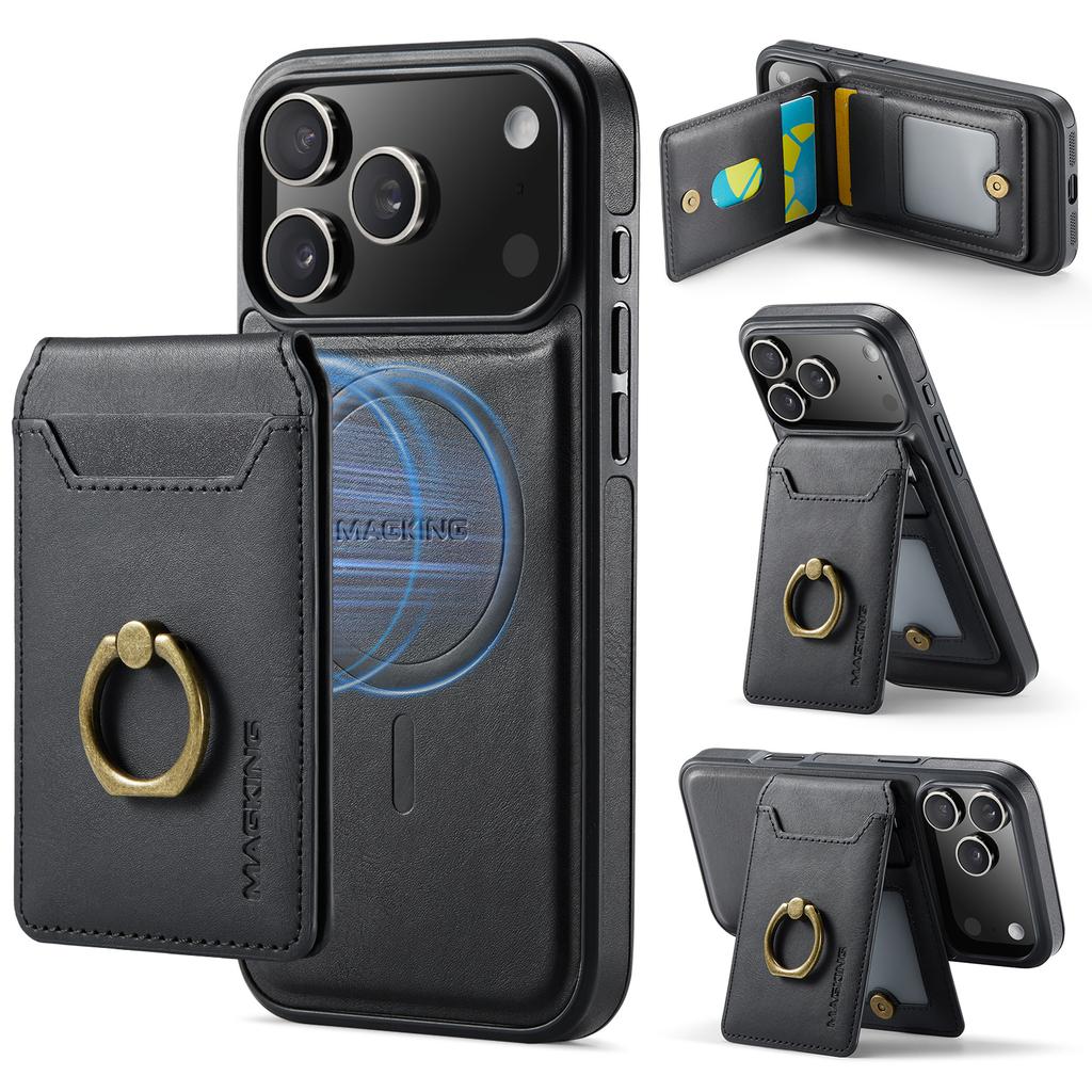 2 in 1 Detachable Magnetic Ring Holder Cards Solt Wallet Leather Case For iPhone 17 Pro Max 16 Plus 15 Plus 14 13 12 11 Cover