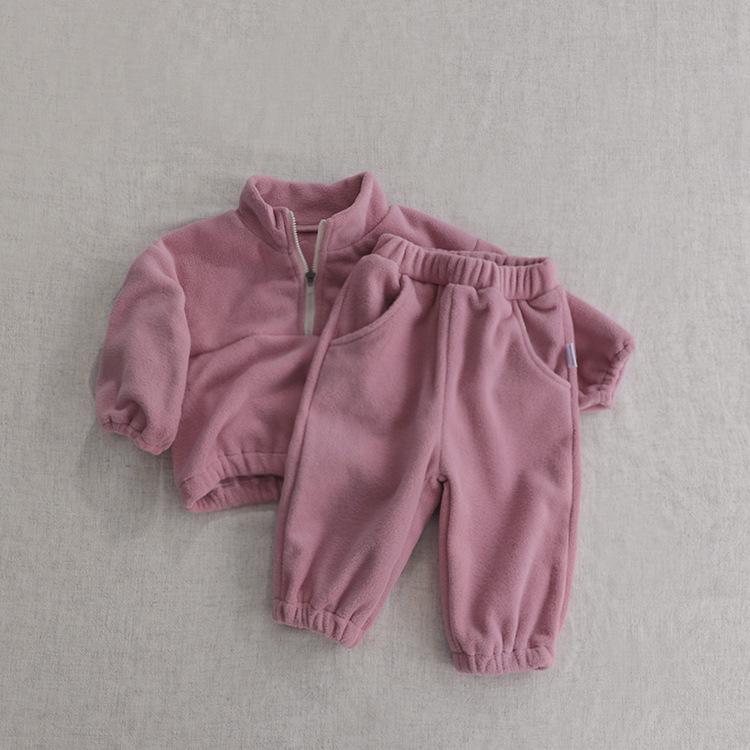 Herbst Kinder Mehrfarbiges Fleece Sportbekleidungsset - Stehkragen, Zweiteilig, Baby Oberbekleidung