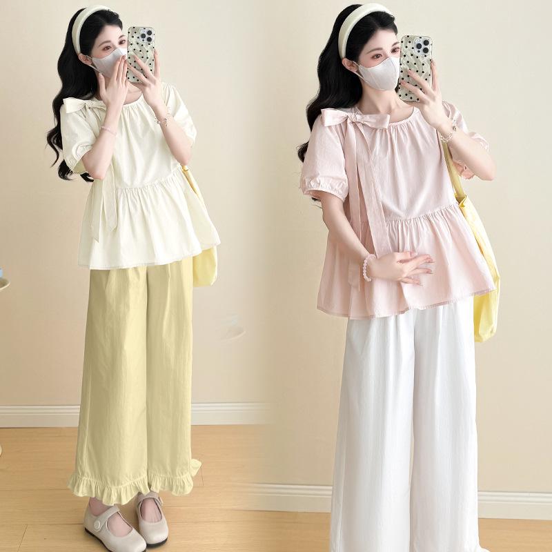 2026 Summer Fresh Bow Top & Ruffle Wide-Leg Pants Set
