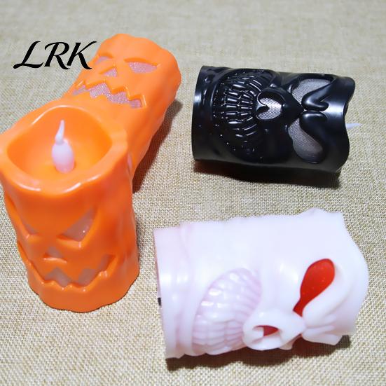 Outdoor Halloween Decoration Light Flameless Candle with LED Light, Ghost Face Pumpkin Skull Design Melted Wax Effect Safe Battery Operated Indoor for
