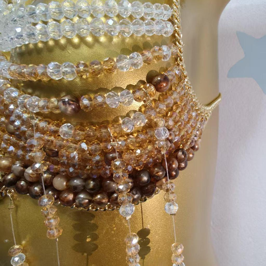 European Handmade Beaded Tassel Chest Chain - Strappy Back Beach Party Accessory